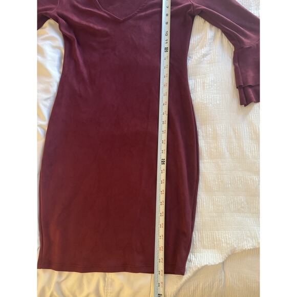 A'gaci Maroon Burgundy Dress Wine Medium Bell Sleeve Mini Fall Bodycon - Picture 5 of 6